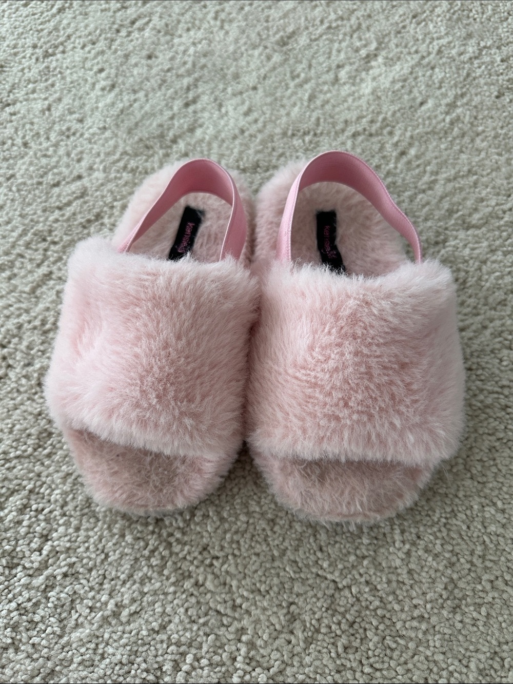 Gently used Pink Fuzzy Slide Sandals for Kids - Soft Plush Comfort
